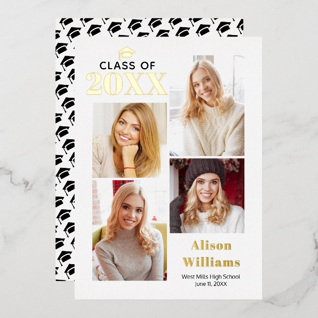 Invitación Con Relieve Metalizado Clase de graduación de Relieve metalizado de oro d (Anverso/Reverso)