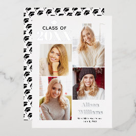 Invitación Con Relieve Metalizado Clase de graduación de Relieve metalizado plateado