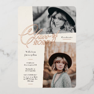 Invitación Con Relieve Metalizado Clase de Letras de Oro Rosa de 2025 Graduación de 