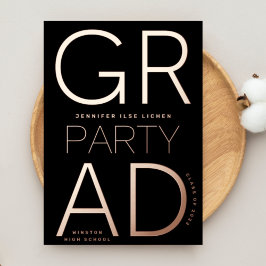 Invitación Con Relieve Metalizado Clase FIESTA GRAD MODERNA de oro ROSA 2024 Presion