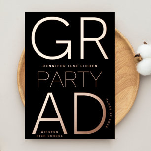 Invitación Con Relieve Metalizado Clase FIESTA GRAD MODERNA de oro ROSA 2024 Presion