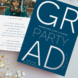 Invitación Con Relieve Metalizado Clase FIESTA NAVY AZUL GRAD de 2023 Silver