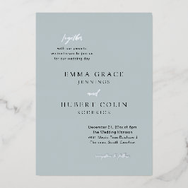 Invitación Con Relieve Metalizado Clásica Boda Elegante Azul Muerto