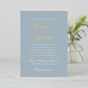 Invitación Con Relieve Metalizado Clásica Boda Elegante Azul Muerto