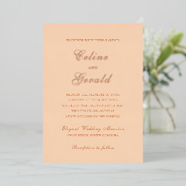 Invitación Con Relieve Metalizado Clásica Boda Elegante de Peach