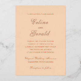 Invitación Con Relieve Metalizado Clásica Boda Elegante de Peach
