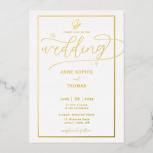 Invitación Con Relieve Metalizado Clásica boda floral de lirio de valle dorado de pr