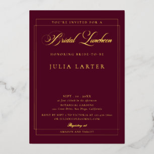 Invitación Con Relieve Metalizado Clásica Burgundy Marfil Caligrafía Almuerzo Nupcia