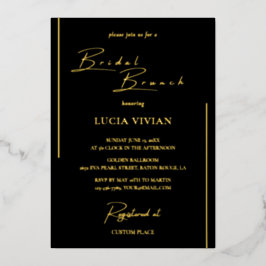 Invitación Con Relieve Metalizado Clásica Caligrafía Negra y Oro Brunch Bridal