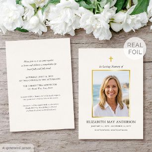 Invitación Con Relieve Metalizado Clásica Celebración de la Vida con Hojas de Oro Pa
