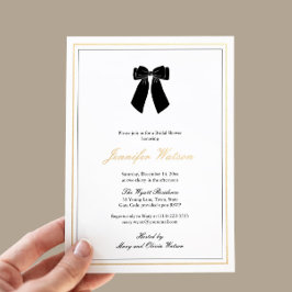 Invitación Con Relieve Metalizado Clásica ducha de novia de oro blanco y negro