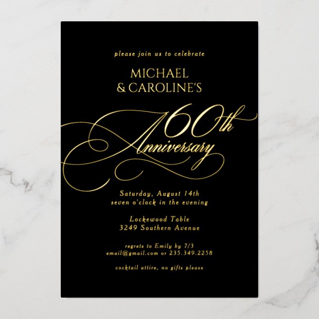 Invitación Con Relieve Metalizado Clásica Elegante Aniversario de Bodas de 60 años (Anverso)