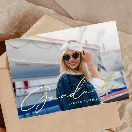 Invitación Con Relieve Metalizado Clásica fiesta de graduación de caligrafía de oro