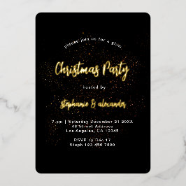 Invitación Con Relieve Metalizado Clásica fiesta de Navidad negra de lujo en oro