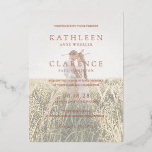 Invitación Con Relieve Metalizado Clásica Foto Boda Elegante
