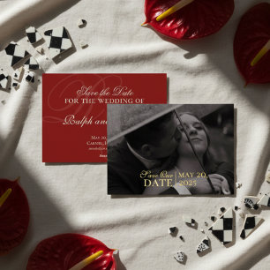 Invitación Con Relieve Metalizado Clásica foto roja y boda de Relieve metalizado Sal