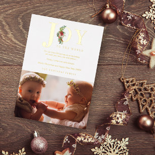 Invitación Con Relieve Metalizado Clásica Poinsettias Garland Joy To World Photo