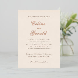 Invitación Con Relieve Metalizado Clásica Sandy Neutral Elegante Boda