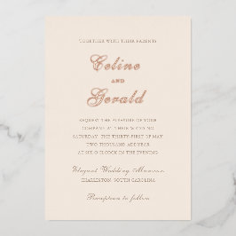 Invitación Con Relieve Metalizado Clásica Sandy Neutral Elegante Boda