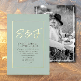 Invitación Con Relieve Metalizado Clásica Tierra Tone Blue Gold Frame Photo