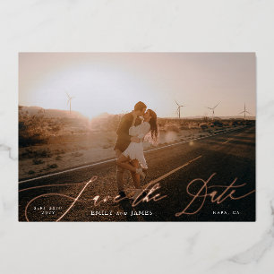 Invitación Con Relieve Metalizado Clásico 2 Fotos Boda Save The Date Rosa Dorado