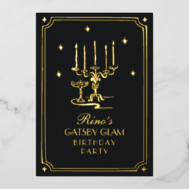 Invitación Con Relieve Metalizado Clásico Art Deco Elegante Oro Negro de los años 20