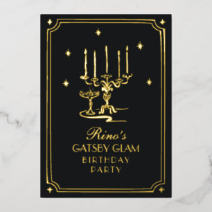 Invitación Con Relieve Metalizado Clásico Art Deco Elegante Oro Negro de los años 20