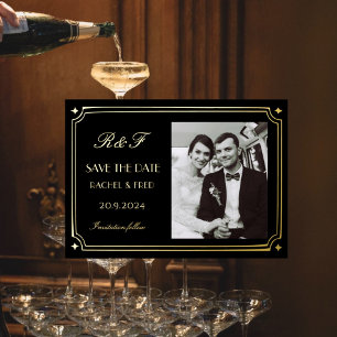 Invitación Con Relieve Metalizado Clásico Art Deco Elegante Oro Negro de los años 20