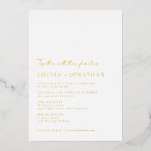 Invitación Con Relieve Metalizado Clásico Chic Minimalista Escritura Boda Oro Blanco