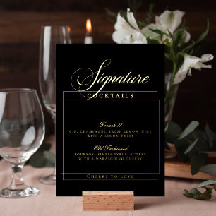Invitación Con Relieve Metalizado Clásico Chic Negro Letrero de Cocktail de Firma pa