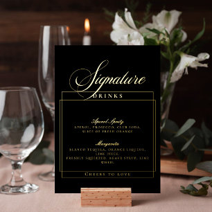 Invitación Con Relieve Metalizado Clásico Chic Signo de Bebidas de Boda Negra