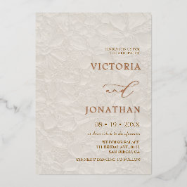 Invitación Con Relieve Metalizado Clásico de boda crema marfil