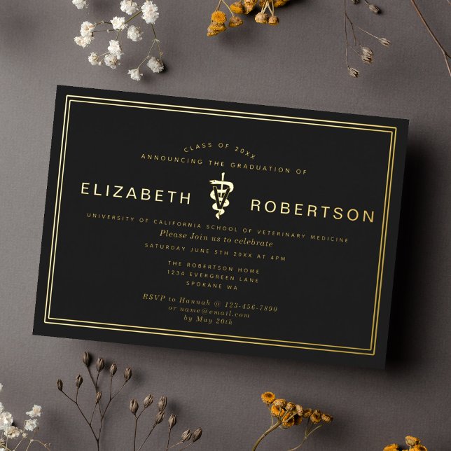 Invitación Con Relieve Metalizado Clásico Diploma Veterinario Graduación (Subido por el creador)