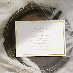 Invitación Con Relieve Metalizado Clásico Doble Marco Ahorra la Fecha de Boda de Oro