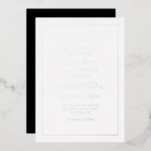 Invitación Con Relieve Metalizado Clásico Elegante Boda Negro Plateado