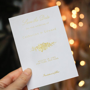 Invitación Con Relieve Metalizado Clásico Elegante Floral Grabado Salva la Fecha