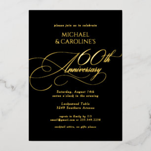 Invitación Con Relieve Metalizado Clásico Elegante guión 60 aniversario Boda