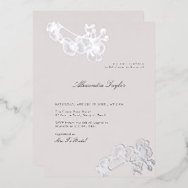 Invitación Con Relieve Metalizado Clásico Elegante Orquídea Plata Floral Bridal Duch