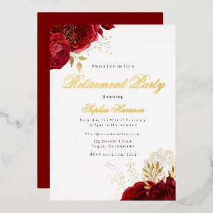 Invitación Con Relieve Metalizado Clásico Elegante Rosa Roja Fiesta de Jubilación Do
