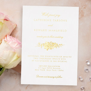Invitación Con Relieve Metalizado Clásico Floral Grabado Elegante