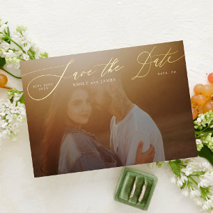 Invitación Con Relieve Metalizado Clásico Foto Negra La Boda Dorada Salva La Fecha