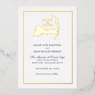 Invitación Con Relieve Metalizado Clásico Mapa de Cape Cod Boda Guardar la fecha