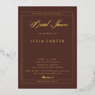 Invitación Con Relieve Metalizado Clásico Marfil Marrón Lluvia de Novia de Boda de C