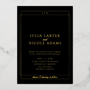 Invitación Con Relieve Metalizado Clásico Marfil Negro Simple Minimalista Boda