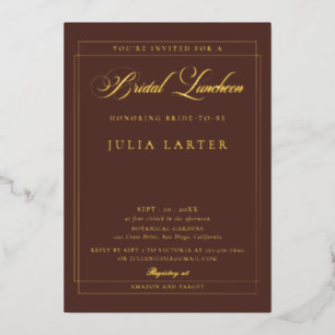 Invitación Con Relieve Metalizado Clásico Marrón Marfil Caligrafía Almuerzo Nupcial