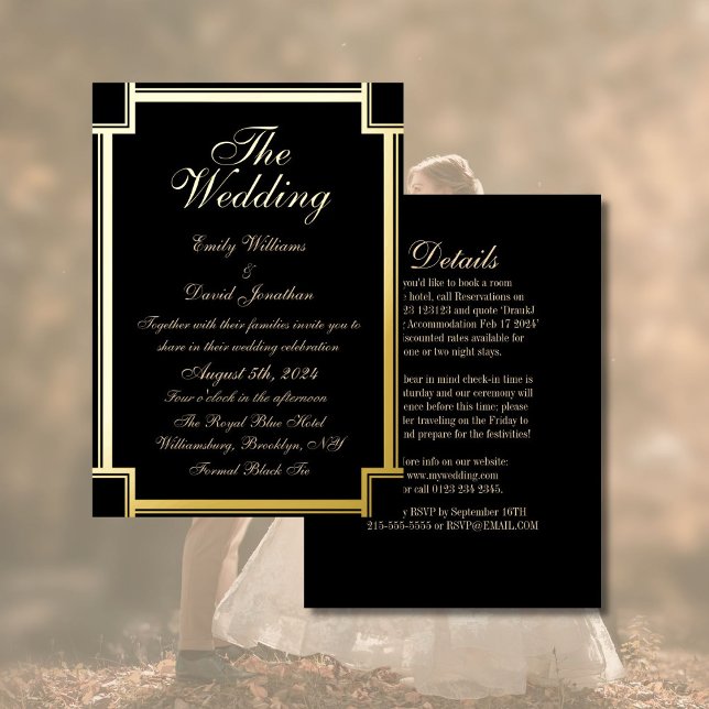 Invitación Con Relieve Metalizado Clásico Metálico Negro y Gótico Oro (Subido por el creador)