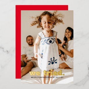 Invitación Con Relieve Metalizado Clásico Minimalista Divertido Foto Navidad Intenta