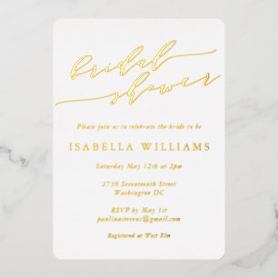 Invitación Con Relieve Metalizado Clásico Minimalista Guión Desayuno Nupcial Oro