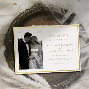 Invitación Con Relieve Metalizado Clásico Moderno Foto de Boda Save Date con Pincel 