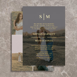 Invitación Con Relieve Metalizado Clásico Monograma Tradicional Marrón 5 Fotos Boda